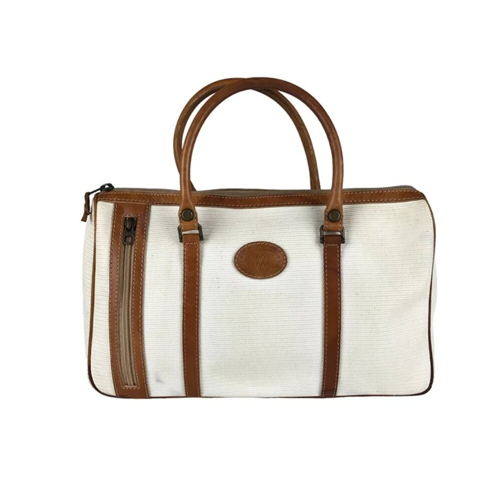 Mary Ann Rosenfeld Womens Beige Brown‎ Double Handle Zipper Pocket Handbag